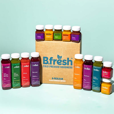 B.fresh build your own box. Full range of 250ml cold-pressed juices & 70ml shots with delivery box